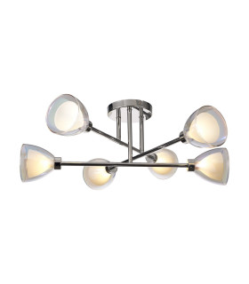 Baldwin 68cm Crossed Arm Semi Flush Curved Cone Glass (U) 6 Light G9 Polished Chrome/Iridescent/Opal-1
