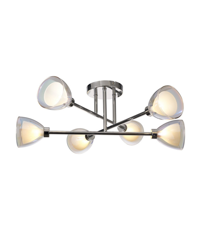 Baldwin 68cm Crossed Arm Semi Flush Curved Cone Glass (U) 6 Light G9 Polished Chrome/Iridescent/Opal-1
