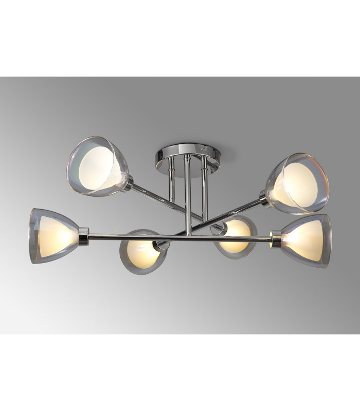 Baldwin 68cm Crossed Arm Semi Flush Curved Cone Glass (U) 6 Light G9 Polished Chrome/Iridescent/Opal-3