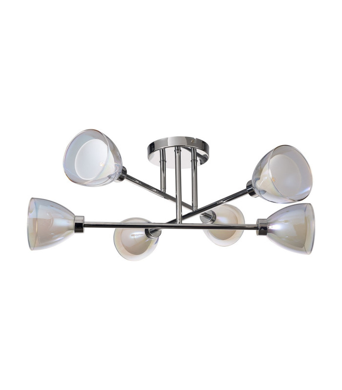 Baldwin 68cm Crossed Arm Semi Flush Curved Cone Glass (U) 6 Light G9 Polished Chrome/Iridescent/Opal-4