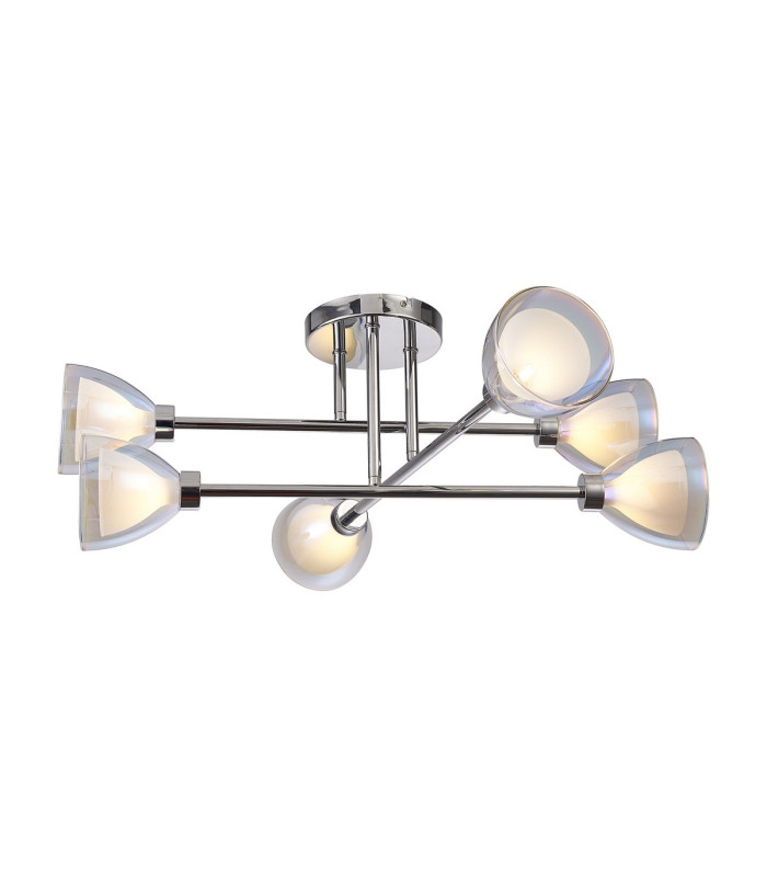 Baldwin 68cm Crossed Arm Semi Flush Curved Cone Glass (U) 6 Light G9 Polished Chrome/Iridescent/Opal-5