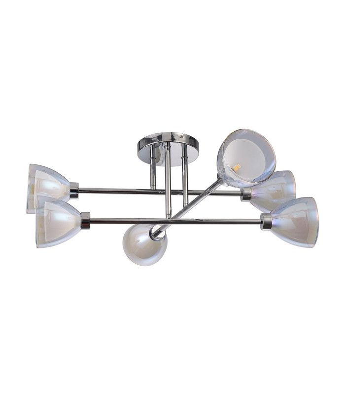 Baldwin 68cm Crossed Arm Semi Flush Curved Cone Glass (U) 6 Light G9 Polished Chrome/Iridescent/Opal-6