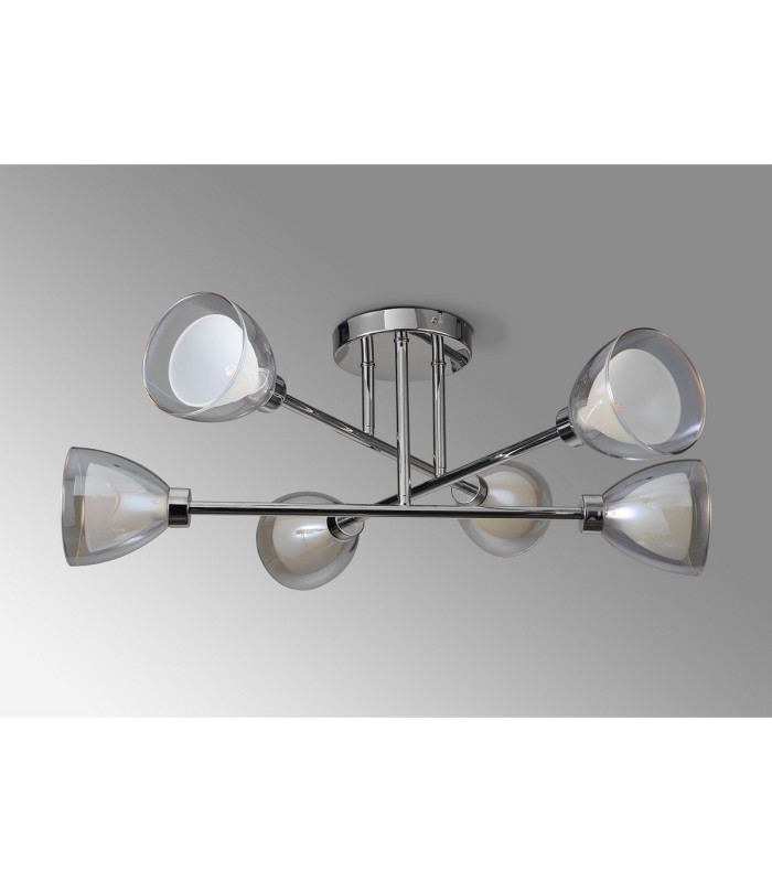 Baldwin 68cm Crossed Arm Semi Flush Curved Cone Glass (U) 6 Light G9 Polished Chrome/Iridescent/Opal-13