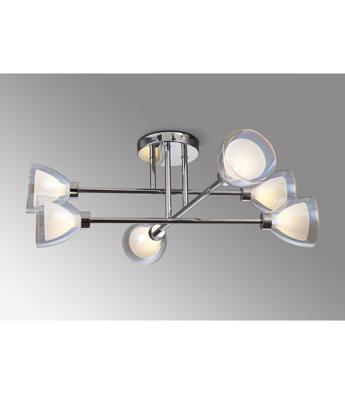Baldwin 68cm Crossed Arm Semi Flush Curved Cone Glass (U) 6 Light G9 Polished Chrome/Iridescent/Opal-14