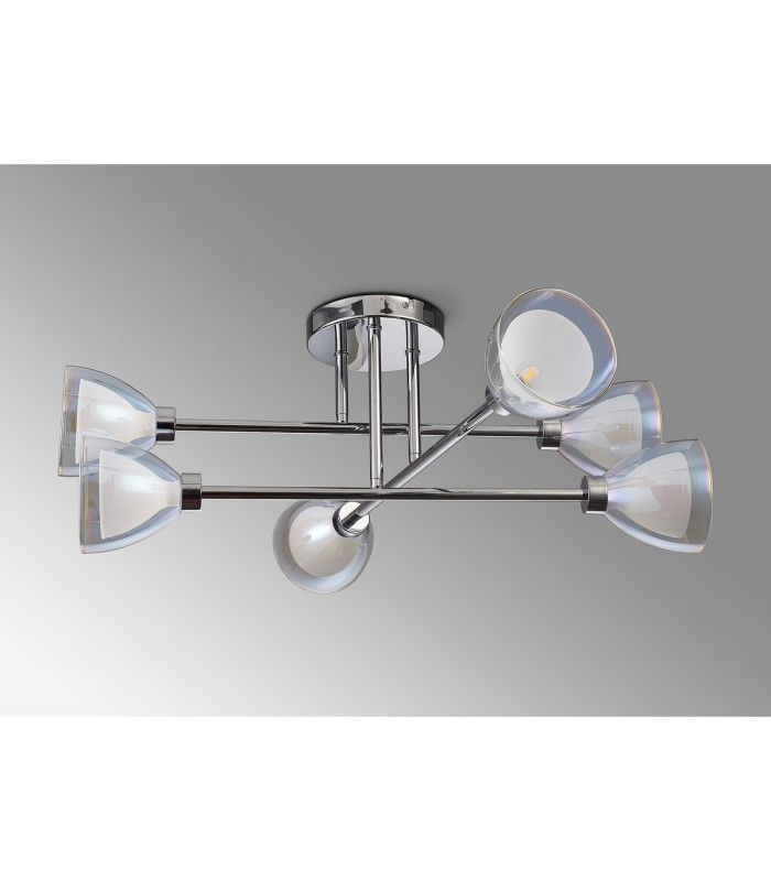 Baldwin 68cm Crossed Arm Semi Flush Curved Cone Glass (U) 6 Light G9 Polished Chrome/Iridescent/Opal-15