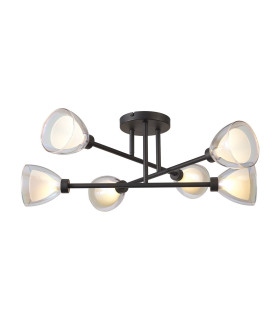 Baldwin 68cm Crossed Arm Semi Flush Curved Cone Glass (U) 6 Light G9 Satin Black/Iridescent/Opal-1
