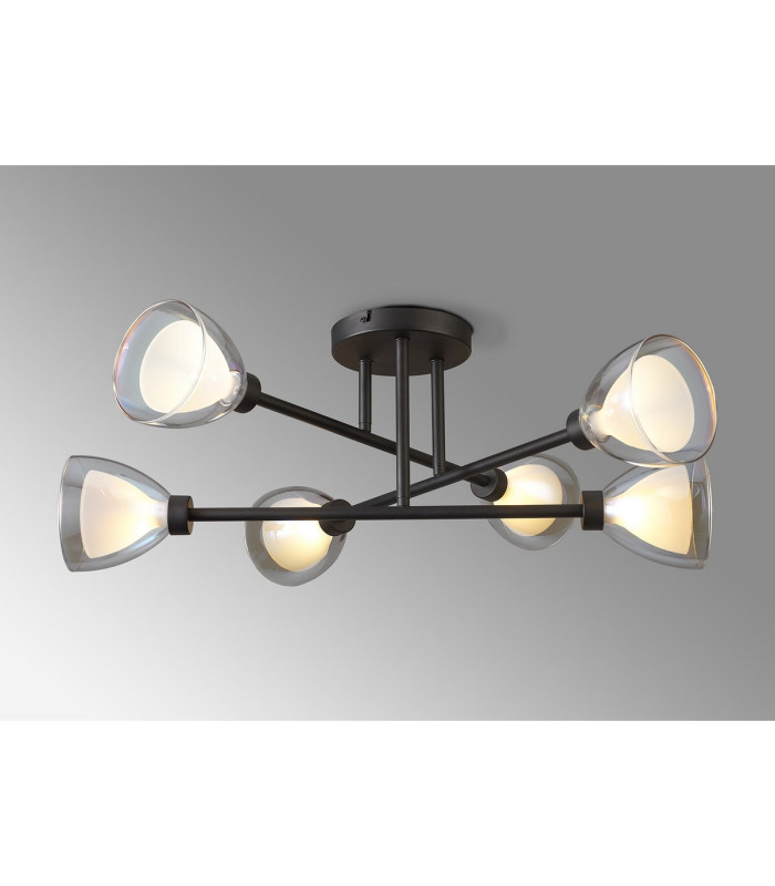 Baldwin 68cm Crossed Arm Semi Flush Curved Cone Glass (U) 6 Light G9 Satin Black/Iridescent/Opal-3