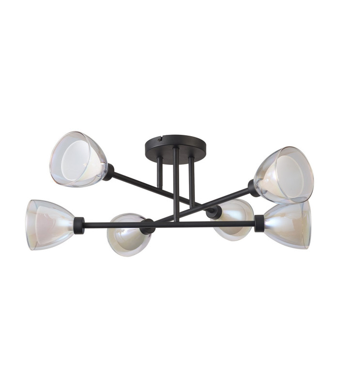 Baldwin 68cm Crossed Arm Semi Flush Curved Cone Glass (U) 6 Light G9 Satin Black/Iridescent/Opal-4