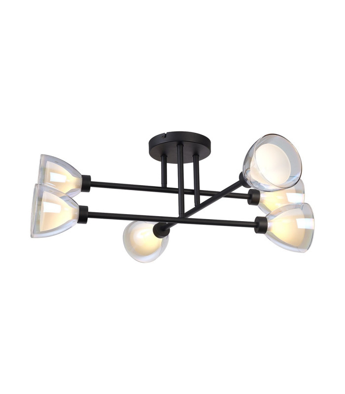 Baldwin 68cm Crossed Arm Semi Flush Curved Cone Glass (U) 6 Light G9 Satin Black/Iridescent/Opal-5