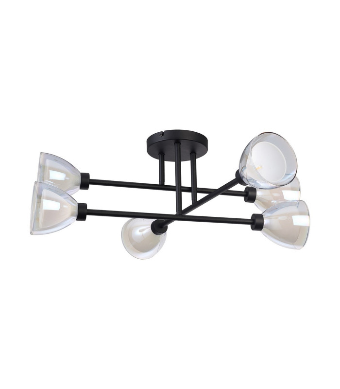Baldwin 68cm Crossed Arm Semi Flush Curved Cone Glass (U) 6 Light G9 Satin Black/Iridescent/Opal-6