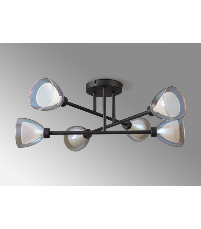 Baldwin 68cm Crossed Arm Semi Flush Curved Cone Glass (U) 6 Light G9 Satin Black/Iridescent/Opal-13