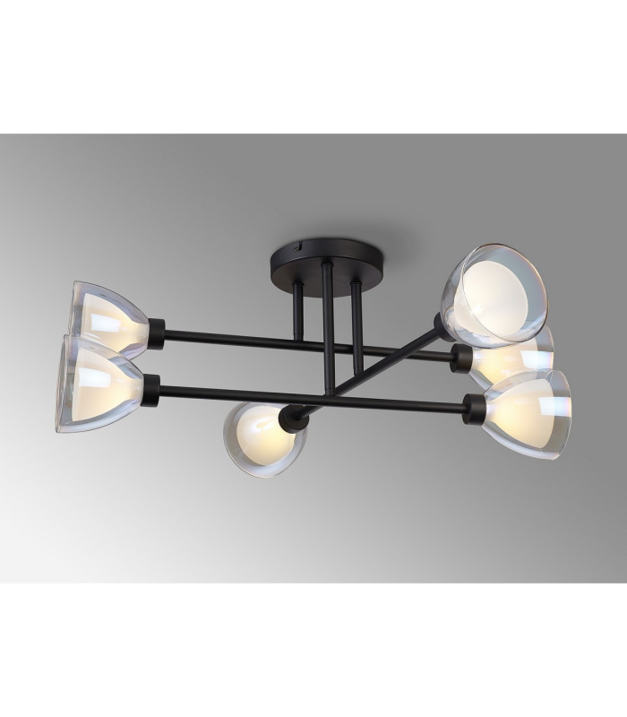 Baldwin 68cm Crossed Arm Semi Flush Curved Cone Glass (U) 6 Light G9 Satin Black/Iridescent/Opal-14