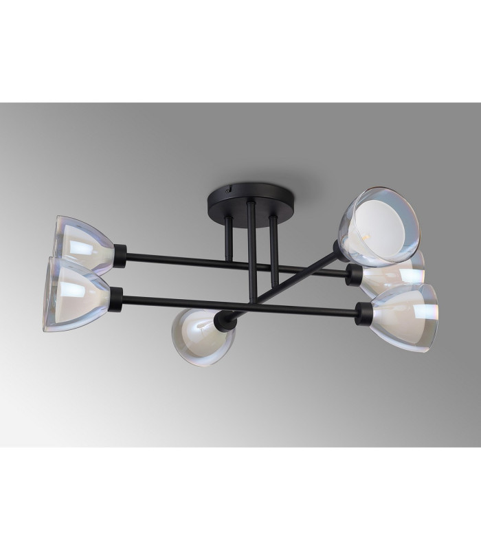 Baldwin 68cm Crossed Arm Semi Flush Curved Cone Glass (U) 6 Light G9 Satin Black/Iridescent/Opal-15
