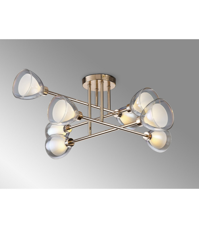 Baldwin 84cm Crossed Arm Semi Flush Curved Cone Glass (U) 8 Light G9 French Gold/Iridescent/Opal-3
