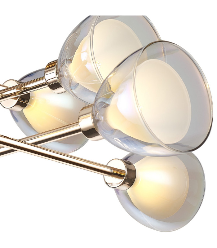 Baldwin 84cm Crossed Arm Semi Flush Curved Cone Glass (U) 8 Light G9 French Gold/Iridescent/Opal-6