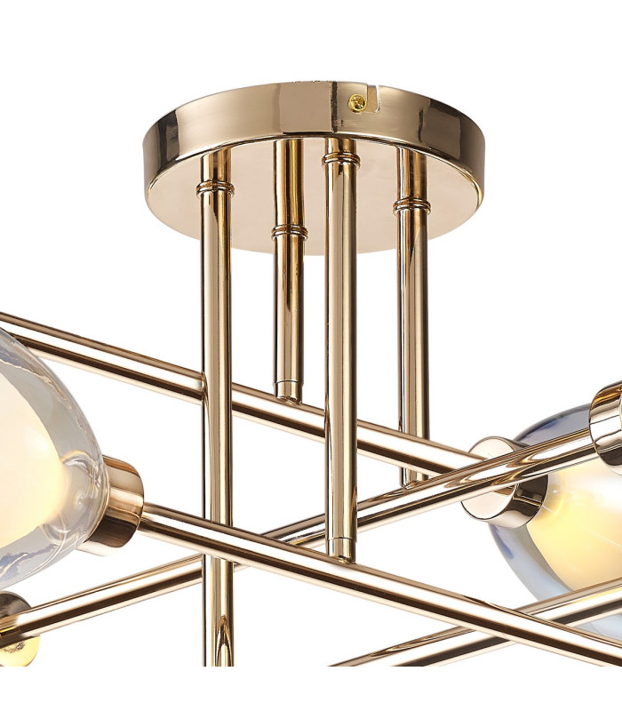 Baldwin 84cm Crossed Arm Semi Flush Curved Cone Glass (U) 8 Light G9 French Gold/Iridescent/Opal-7