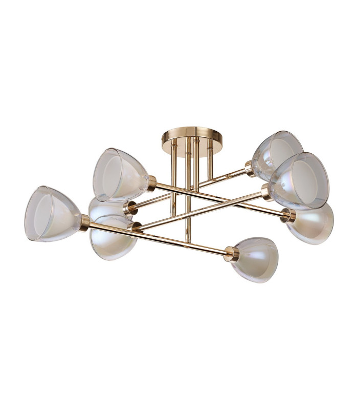 Baldwin 84cm Crossed Arm Semi Flush Curved Cone Glass (U) 8 Light G9 French Gold/Iridescent/Opal-8