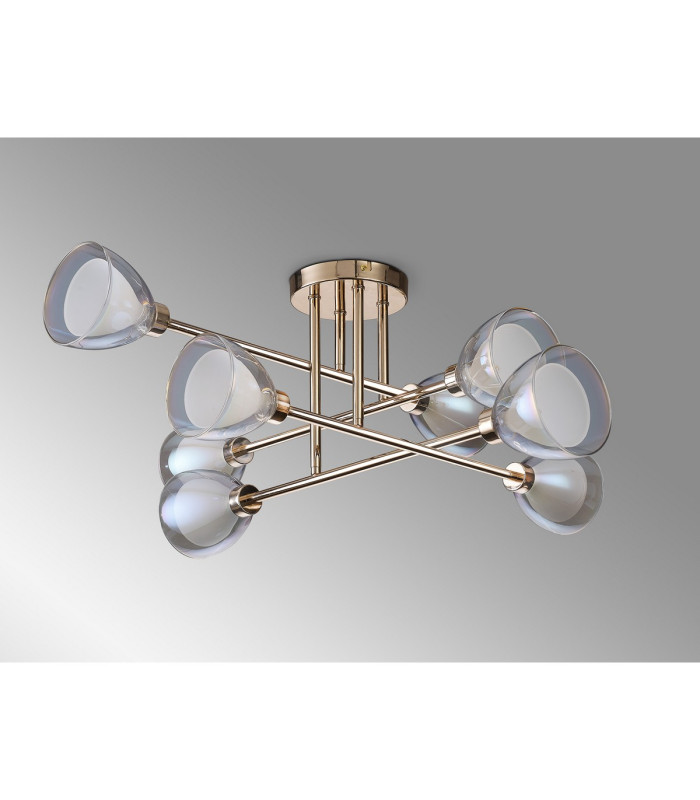Baldwin 84cm Crossed Arm Semi Flush Curved Cone Glass (U) 8 Light G9 French Gold/Iridescent/Opal-15