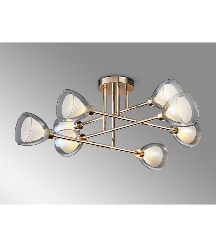 Baldwin 84cm Crossed Arm Semi Flush Curved Cone Glass (U) 8 Light G9 French Gold/Iridescent/Opal-16