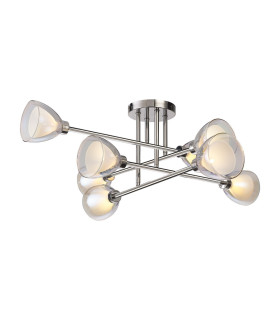 Baldwin 84cm Crossed Arm Semi Flush Curved Cone Glass (U) 8 Light G9 Polished Chrome/Iridescent/Opal-1