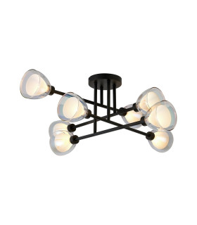 Baldwin 84cm Crossed Arm Semi Flush Curved Cone Glass (U) 8 Light G9 Satin Black/Iridescent/Opal-1