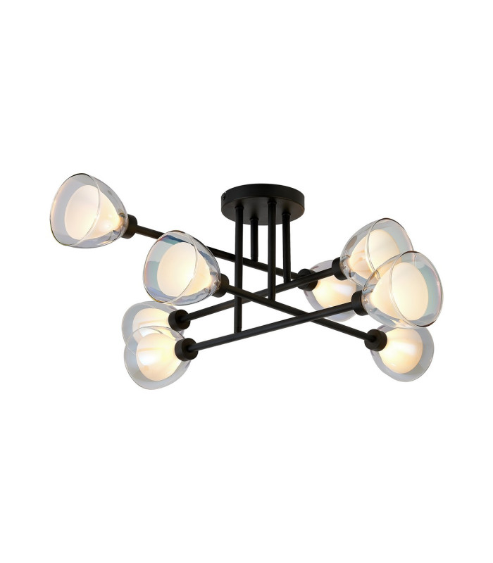 Baldwin 84cm Crossed Arm Semi Flush Curved Cone Glass (U) 8 Light G9 Satin Black/Iridescent/Opal-1