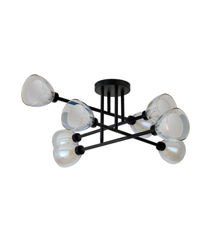Baldwin 84cm Crossed Arm Semi Flush Curved Cone Glass (U) 8 Light G9 Satin Black/Iridescent/Opal-5