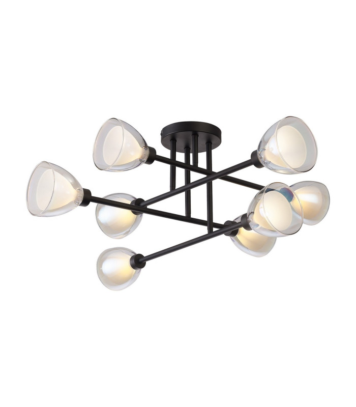 Baldwin 84cm Crossed Arm Semi Flush Curved Cone Glass (U) 8 Light G9 Satin Black/Iridescent/Opal-6