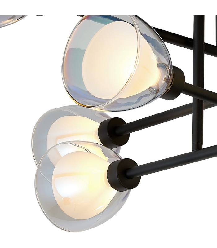 Baldwin 84cm Crossed Arm Semi Flush Curved Cone Glass (U) 8 Light G9 Satin Black/Iridescent/Opal-7