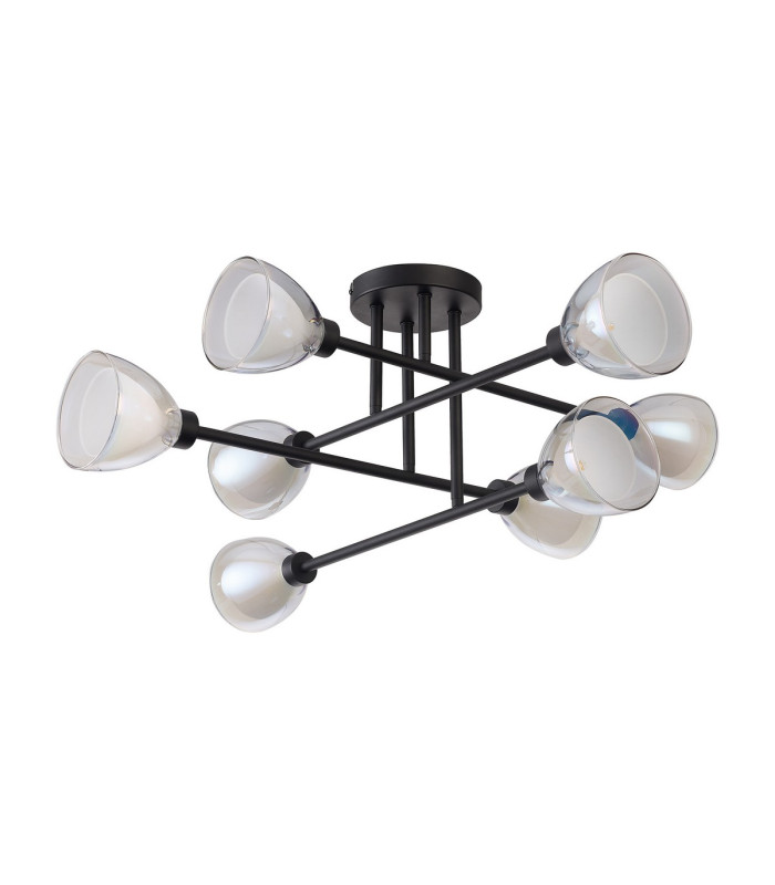 Baldwin 84cm Crossed Arm Semi Flush Curved Cone Glass (U) 8 Light G9 Satin Black/Iridescent/Opal-9