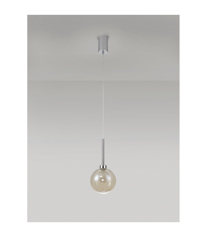 Baldwin 14cm Single Pendant 2m 1 x G9 Polished Chrome/Cognac/Frosted Type G Shade-13