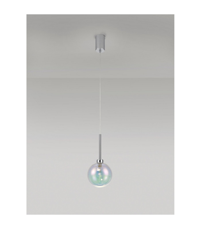 Baldwin 14cm Single Pendant 2m 1 x G9 Polished Chrome/Iridescent/Frosted Type G Shade-14