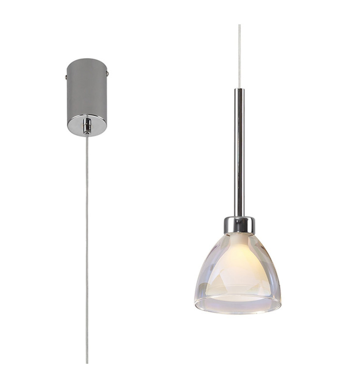 Baldwin 12cm 2m Single Pendant Curved Cone Glass (U) 1 Light G9 Polished Chrome/Iridescent/Opal-1