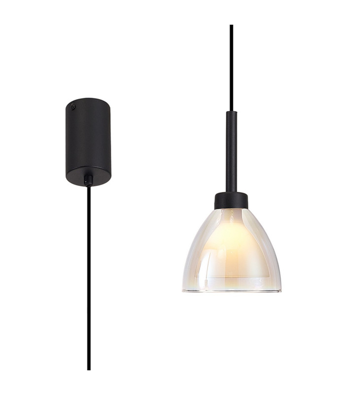 Baldwin 12cm 2m Single Pendant Curved Cone Glass (U) 1 Light G9 Satin Black/Iridescent/Opal-1