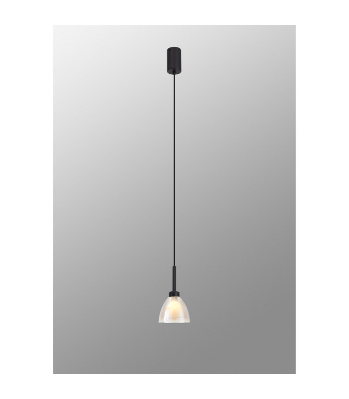 Baldwin 12cm 2m Single Pendant Curved Cone Glass (U) 1 Light G9 Satin Black/Iridescent/Opal-3