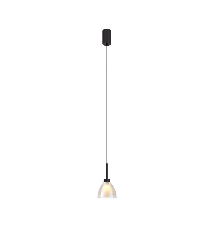 Baldwin 12cm 2m Single Pendant Curved Cone Glass (U) 1 Light G9 Satin Black/Iridescent/Opal-4