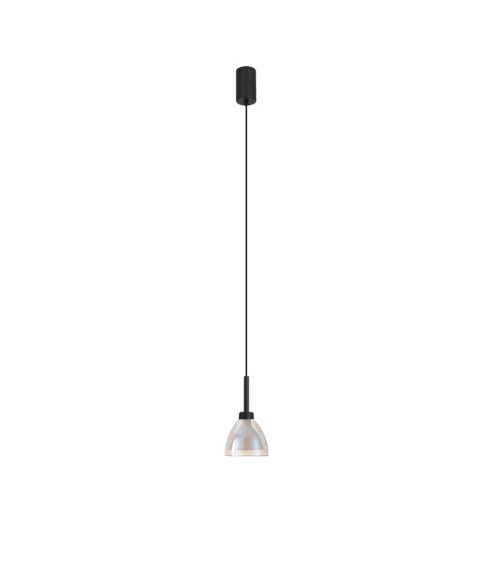 Baldwin 12cm 2m Single Pendant Curved Cone Glass (U) 1 Light G9 Satin Black/Iridescent/Opal-5