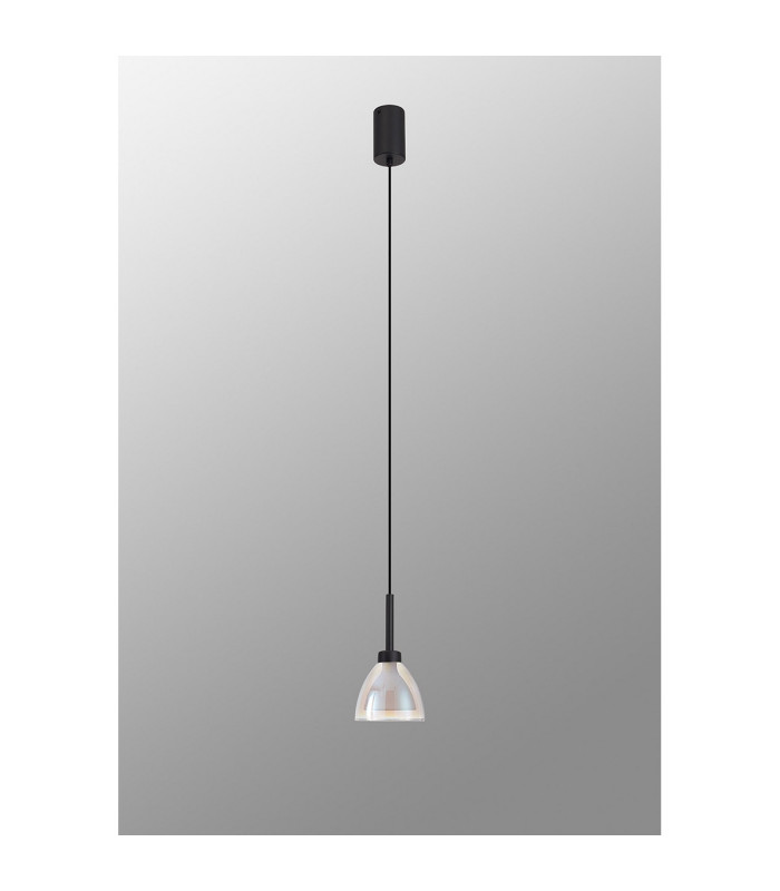 Baldwin 12cm 2m Single Pendant Curved Cone Glass (U) 1 Light G9 Satin Black/Iridescent/Opal-12