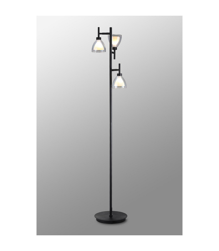 Baldwin Floor Lamp Curved Cone Glass (U) 3 Light G9 Satin Black/Iridescent/Opal-3