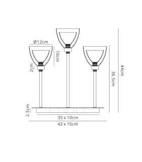 Baldwin Rectangular Table Lamp Touch Switch Curved Cone Glass (U) 3 Light G9 French Gold/Iridescent/Opal-2