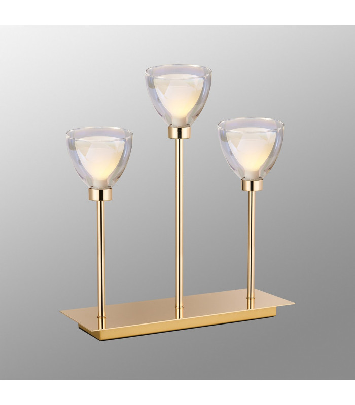 Baldwin Rectangular Table Lamp Touch Switch Curved Cone Glass (U) 3 Light G9 French Gold/Iridescent/Opal-3