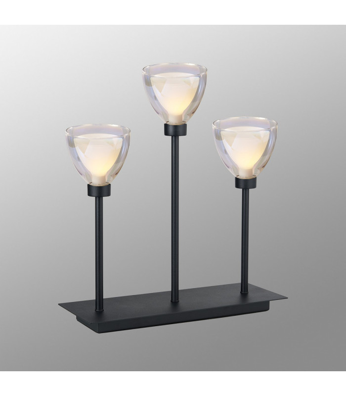Baldwin Rectangular Table Lamp Touch Switch Curved Cone Glass (U) 3 Light G9 Satin Black/Iridescent/Opal-3