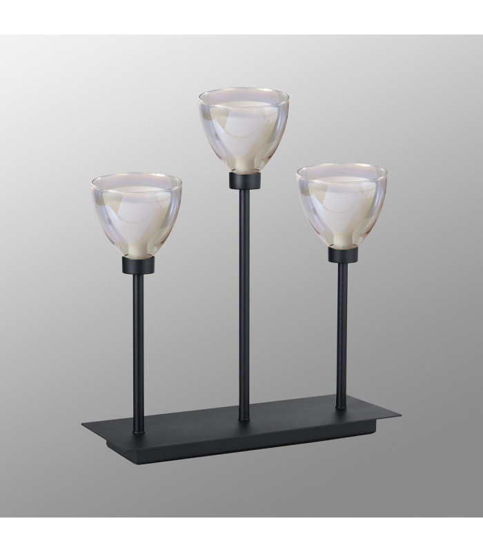 Baldwin Rectangular Table Lamp Touch Switch Curved Cone Glass (U) 3 Light G9 Satin Black/Iridescent/Opal-13