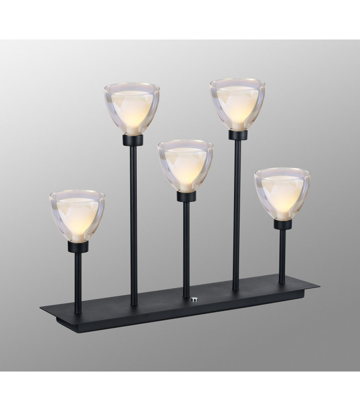 Baldwin Rectangular Table Lamp Touch Switch Curved Cone Glass (U) 5 Light G9 Satin Black/Iridescent/Opal-3