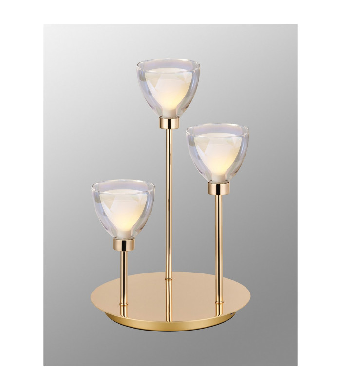 Baldwin Round Table Lamp Touch Switch Curved Cone Glass (U) 3 Light G9 French Gold/Iridescent/Opal-3