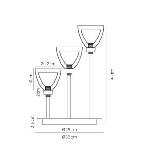 Baldwin Round Table Lamp Touch Switch Curved Cone Glass (U) 3 Light G9 Polished Chrome/Iridescent/Opal-2
