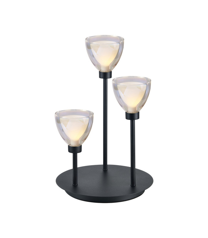 Baldwin Round Table Lamp Touch Switch Curved Cone Glass (U) 3 Light G9 Satin Black/Iridescent/Opal-1
