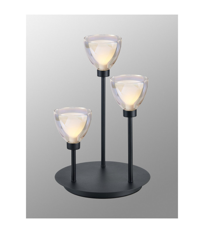 Baldwin Round Table Lamp Touch Switch Curved Cone Glass (U) 3 Light G9 Satin Black/Iridescent/Opal-3