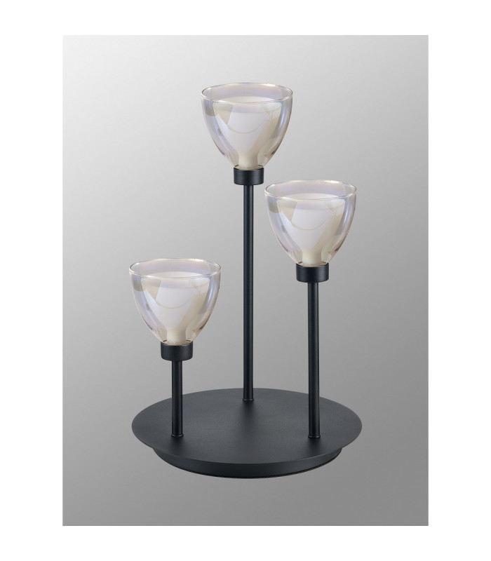 Baldwin Round Table Lamp Touch Switch Curved Cone Glass (U) 3 Light G9 Satin Black/Iridescent/Opal-13
