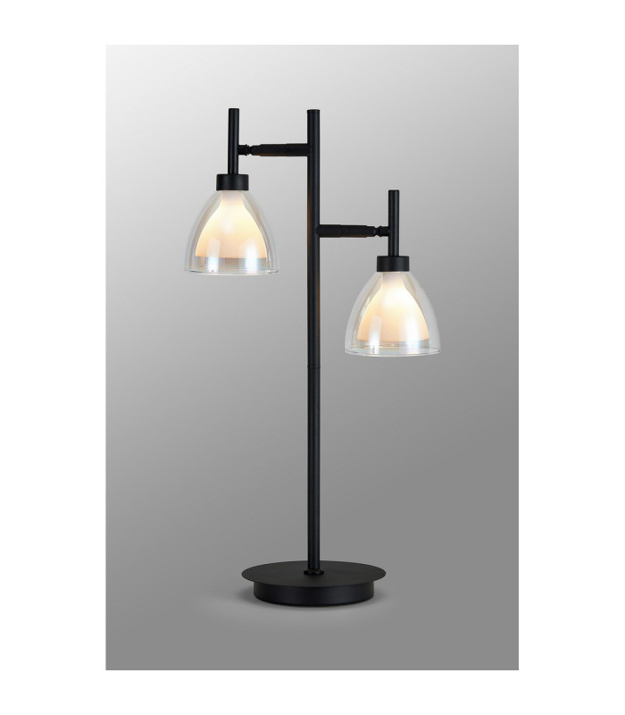 Baldwin Reader Table Lamp Curved Cone Glass (U) 2 Light G9 Satin Black/Iridescent/Opal-3